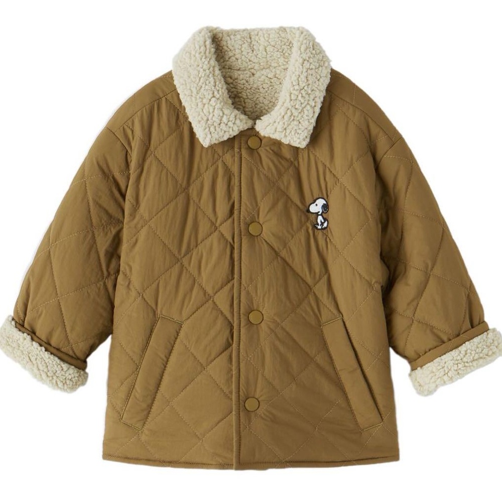 Zara Reversible Brown Quilted Kids Snoopy Jacket (Unisex, 4-5)